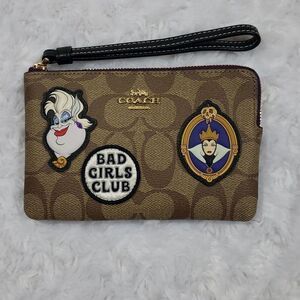 Disney X Coach Corner Zip Wristlet In Signature Canvas With Patches